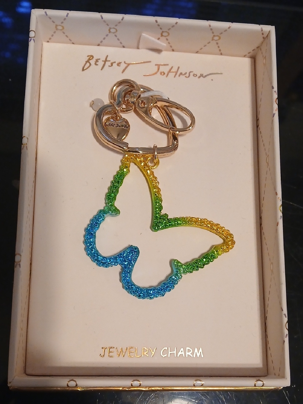 Betsey Johnson Blue Green Yellow Butterfly Keychain
